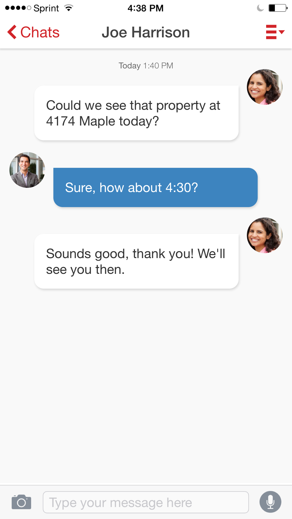 Figure 4.10 — High fidelity iOS chat mockups matching existing product style