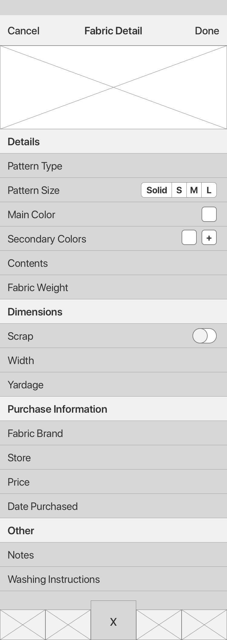 Wireframe showing Stash entry detail 